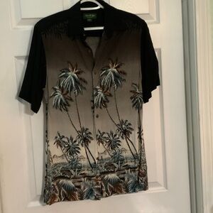 David Taylor Tropical Palm Print Shirt - Black and Brown